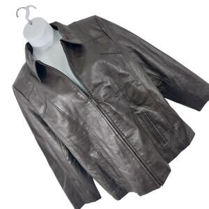 MAGGIE BARNES! SLEEK, RICH ESPRESSO BROWN GENUINE LEATHER JACKET, COAT! SZ 2X